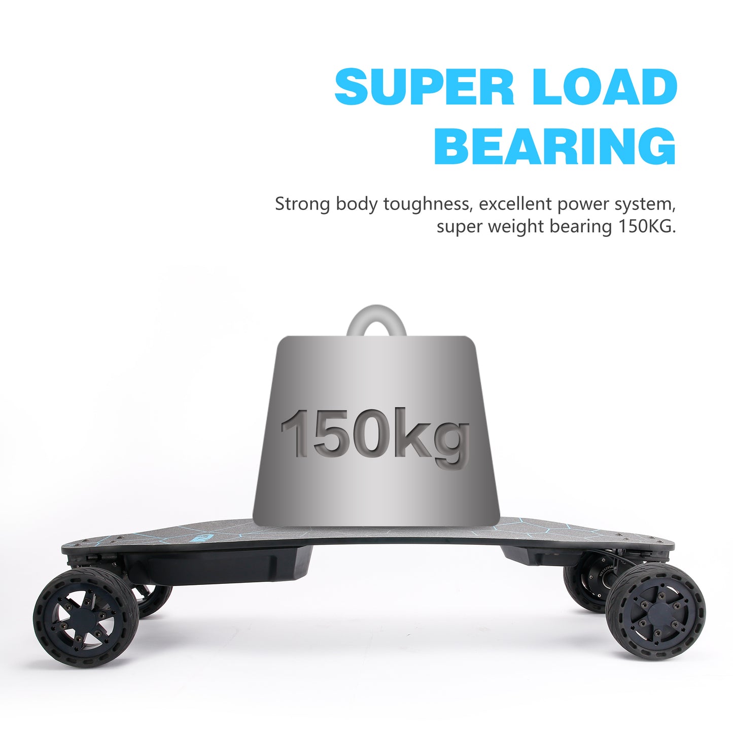 All terrain dual 1000*2 hub motor electric skateboard with 32mph max speed,25miles range,9600mah battery.