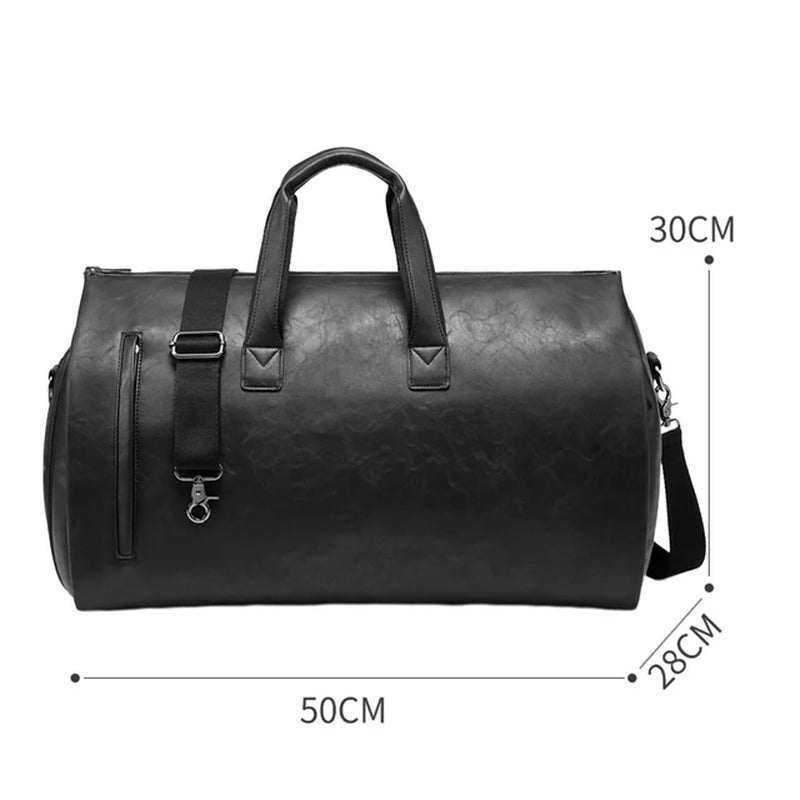 Leather Duffle Bag Adjustable Strap Shoulder Handbag Waterproof Extra Large Weekender Bag with Shoes Compartment for Hiking Trip