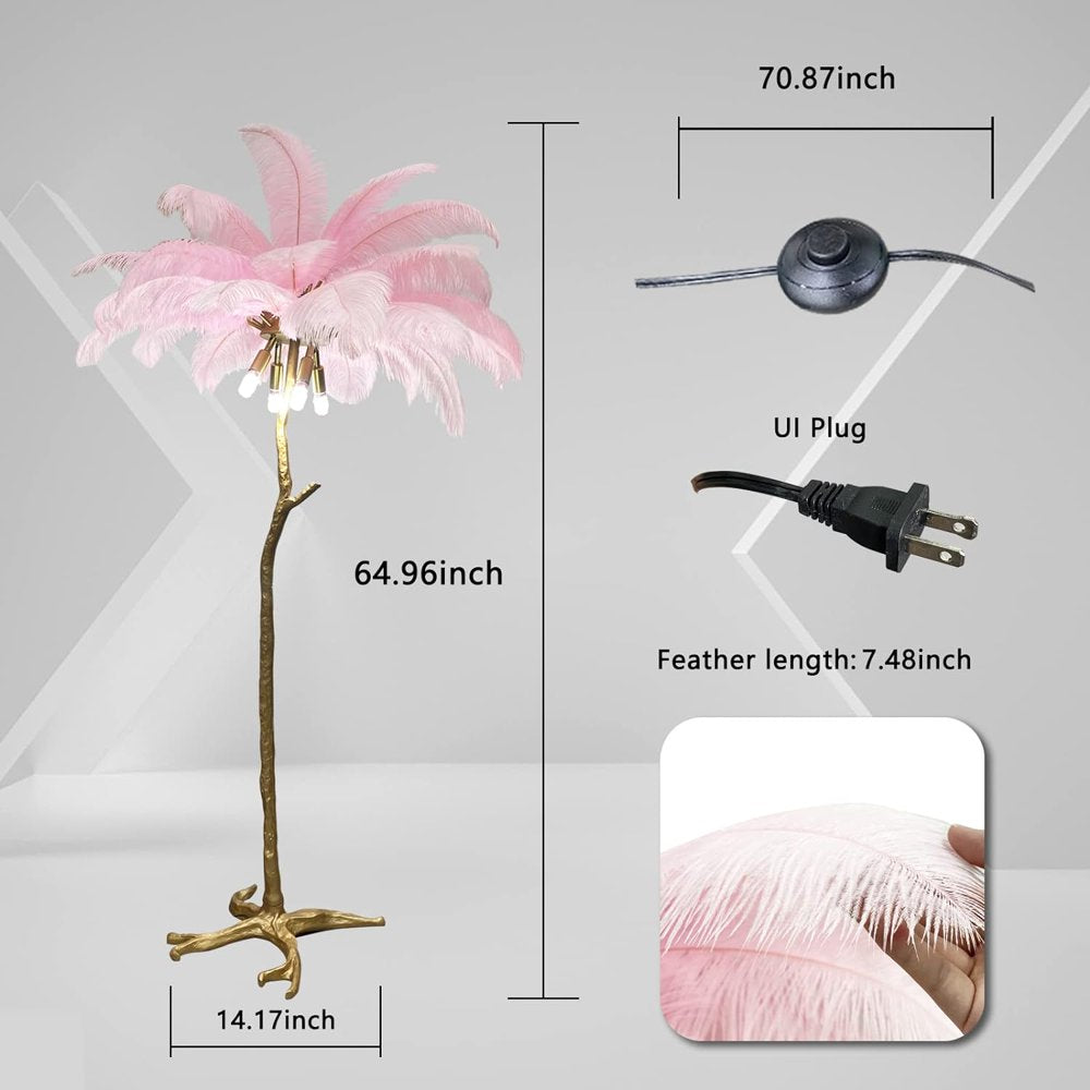 Pink Feather Floor Lamp Modern Luxury Resin LED Ostrich Feather Lamp Living Room Bedroom Corner Decoration Floor Lamp