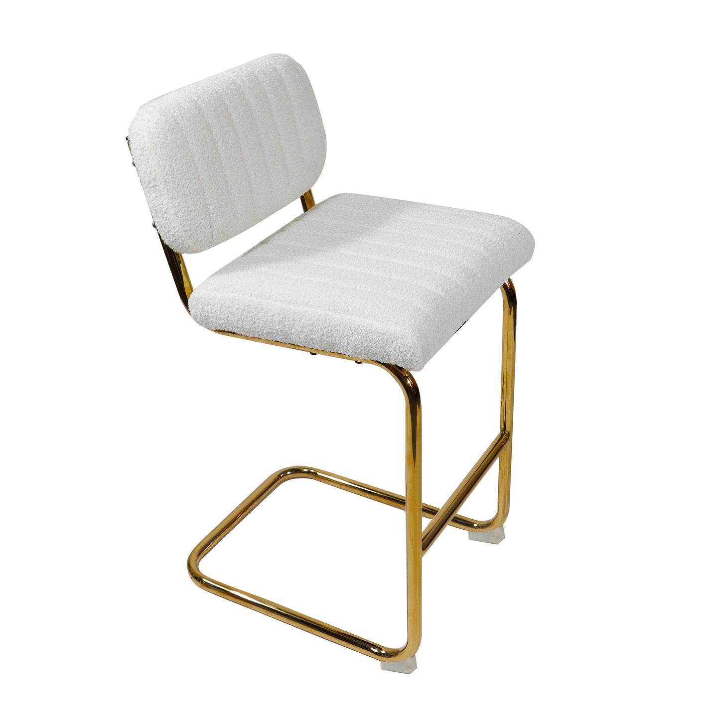 Golden Boucle Elegance: Set of 2 Mid-Century Modern Ivory Counter Height Bar Stools