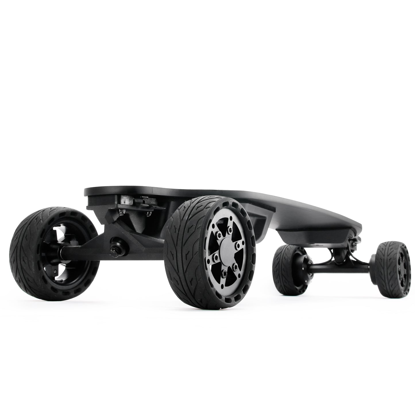 All terrain dual 1000*2 hub motor electric skateboard with 32mph max speed,25miles range,9600mah battery.