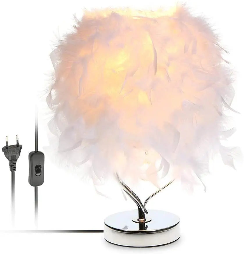 Pendant Feather Lamp Romantic Dreamlike Feather Table Light Bedroom Living Room Parlor Table Lamp E26/E27 EU/US PLUG