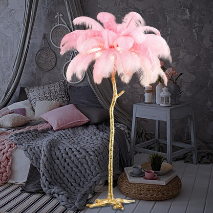 Pink Feather Floor Lamp Modern Luxury Resin LED Ostrich Feather Lamp Living Room Bedroom Corner Decoration Floor Lamp