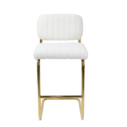 Golden Boucle Elegance: Set of 2 Mid-Century Modern Ivory Counter Height Bar Stools