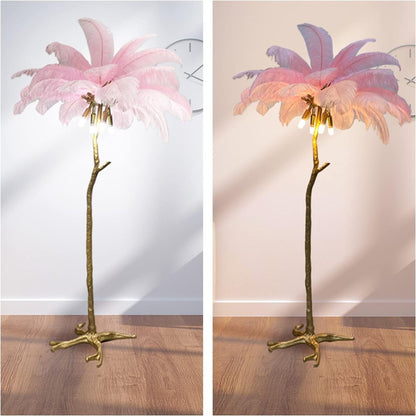 Pink Feather Floor Lamp Modern Luxury Resin LED Ostrich Feather Lamp Living Room Bedroom Corner Decoration Floor Lamp