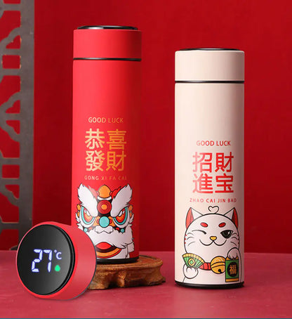 Chinese Style Smart Thermo Flask with Temperature Display - 500ML Vacuum Insulated Mug