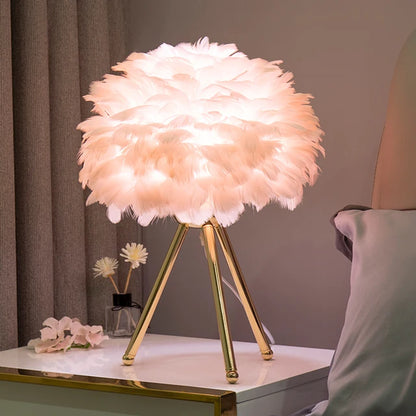 For Bedroom beside Feather Table Lamp Simple Desk Lamp Wedding Christmas Gift Decoration Luminaria Romantic Goose Feather Lamp