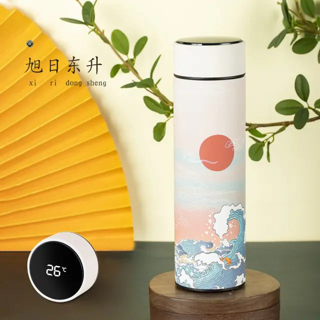 Chinese Style Smart Thermo Flask with Temperature Display - 500ML Vacuum Insulated Mug