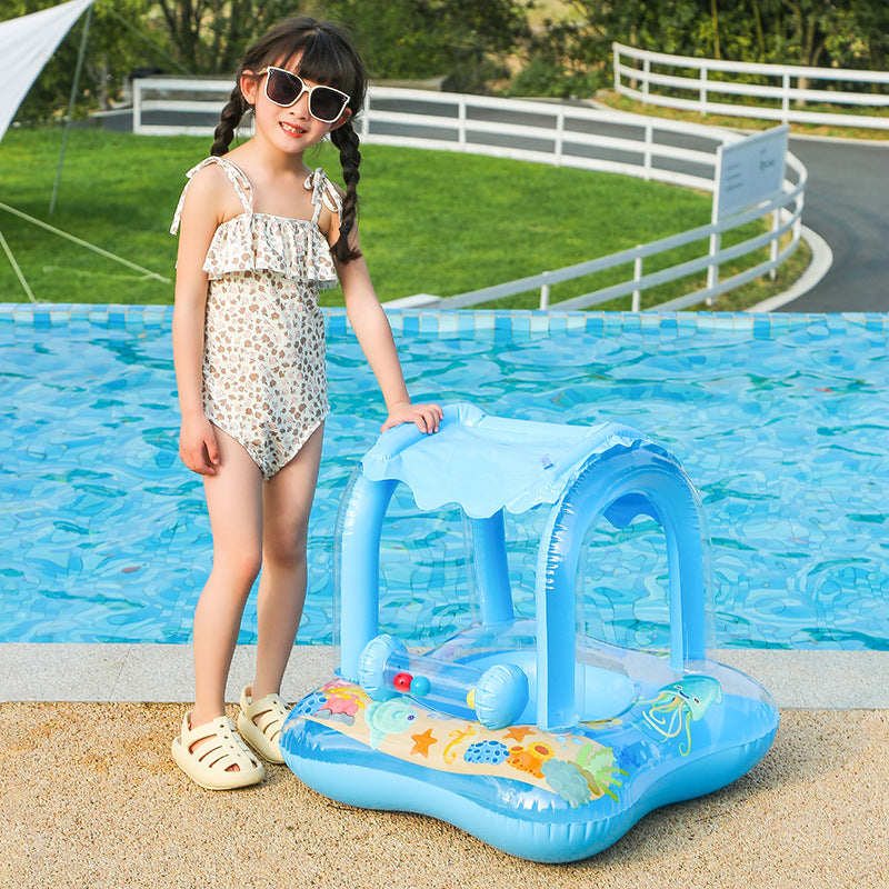 Baby Sunshade Swimming Ring With Steering Wheel Baby Seat Boat Horn Boat Home Children&#039;s Swimming Ring Swimming Pool Toy