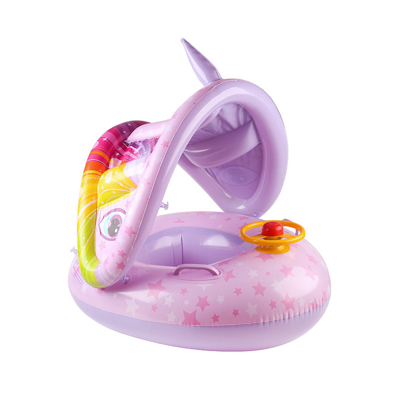 Baby Sunshade Swimming Ring With Steering Wheel Baby Seat Boat Horn Boat Home Children&#039;s Swimming Ring Swimming Pool Toy