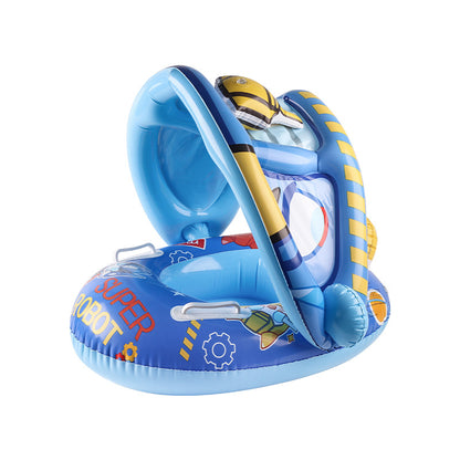 Baby Sunshade Swimming Ring With Steering Wheel Baby Seat Boat Horn Boat Home Children&#039;s Swimming Ring Swimming Pool Toy