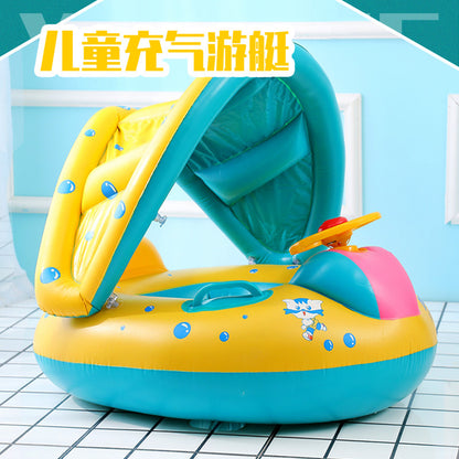 Baby Sunshade Swimming Ring With Steering Wheel Baby Seat Boat Horn Boat Home Children&#039;s Swimming Ring Swimming Pool Toy