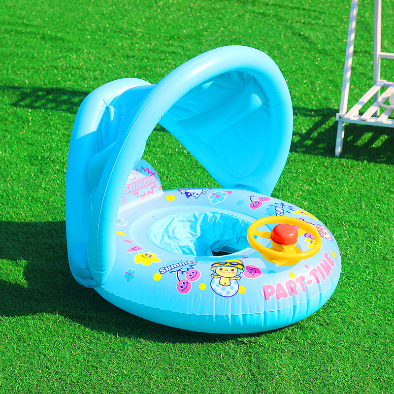 Baby Sunshade Swimming Ring With Steering Wheel Baby Seat Boat Horn Boat Home Children&#039;s Swimming Ring Swimming Pool Toy