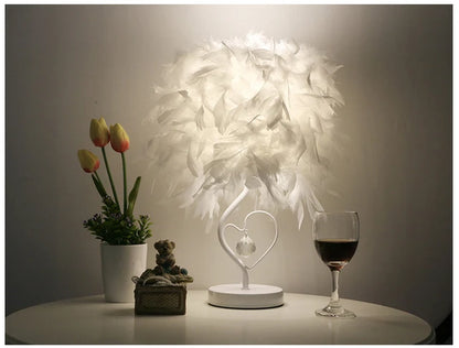 Pendant Feather Lamp Romantic Dreamlike Feather Table Light Bedroom Living Room Parlor Table Lamp E26/E27 EU/US PLUG