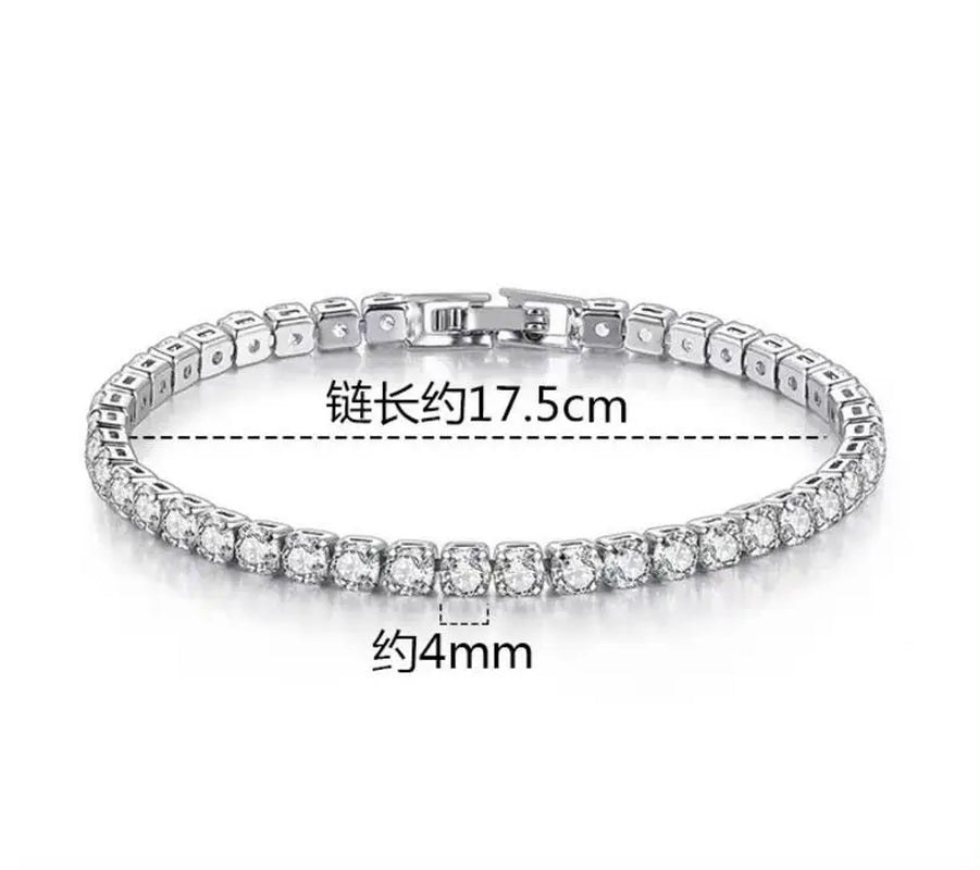 100% 925 Sterling Silver 3/4/5Mm Moissanite Gemstone Bangle Charm Wedding Tennis Chain Bracelet Fine Jewelry Wholesale