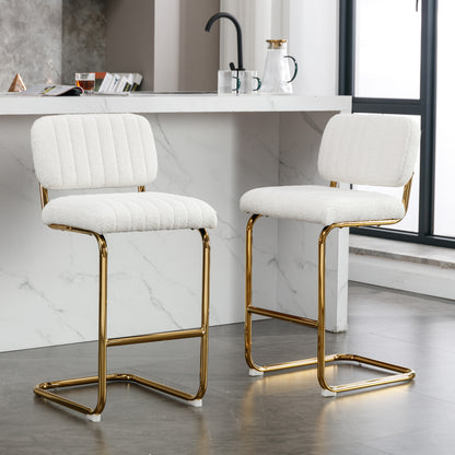 Golden Boucle Elegance: Set of 2 Mid-Century Modern Ivory Counter Height Bar Stools