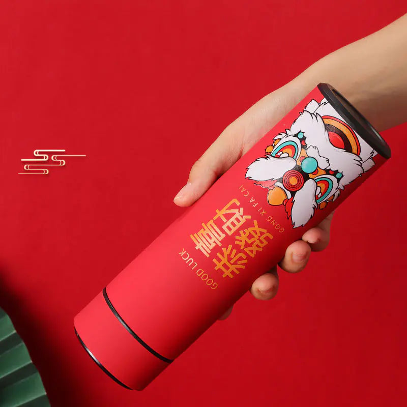 Chinese Style Smart Thermo Flask with Temperature Display - 500ML Vacuum Insulated Mug