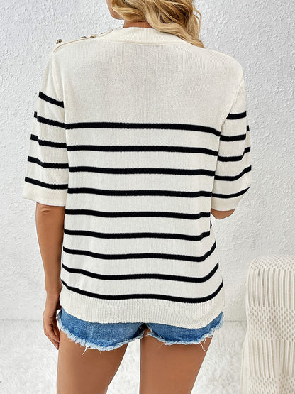 Striped Round Neck Half Sleeve Knit Top - Fit & Fab Essentials