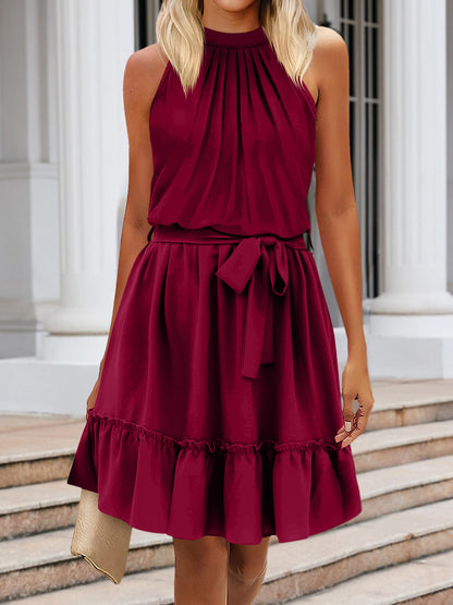 Ruched Grecian Neck Tie Waist Mini Dress - Fit & Fab Essentials