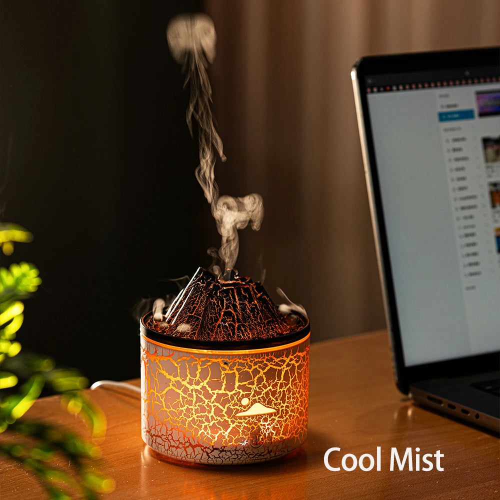 Jellyfish Volcano: 7-Color Flame Aroma Diffuser & Cool Mist Humidifier - Fit & Fab Essentials