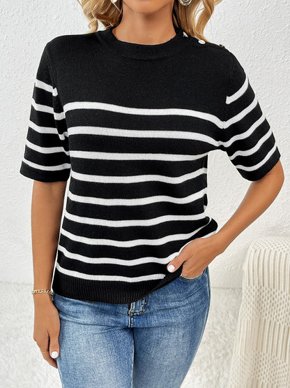 Striped Round Neck Half Sleeve Knit Top - Fit & Fab Essentials