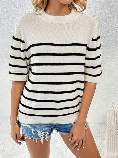 Striped Round Neck Half Sleeve Knit Top - Fit & Fab Essentials