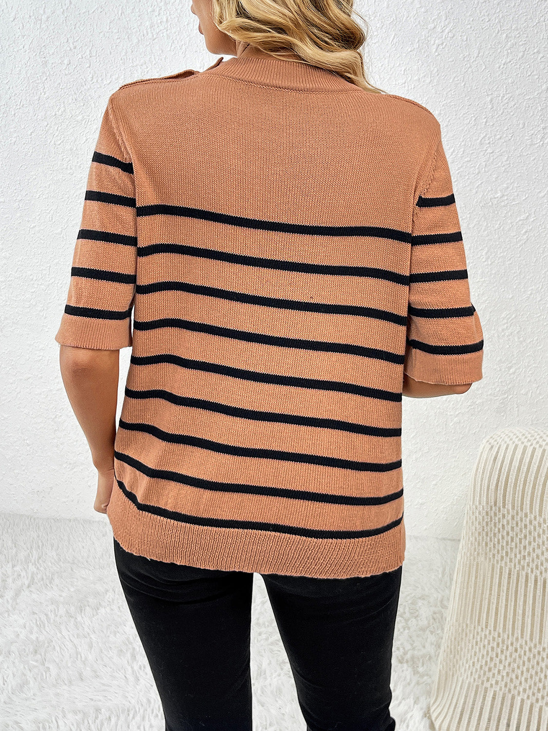 Striped Round Neck Half Sleeve Knit Top - Fit & Fab Essentials