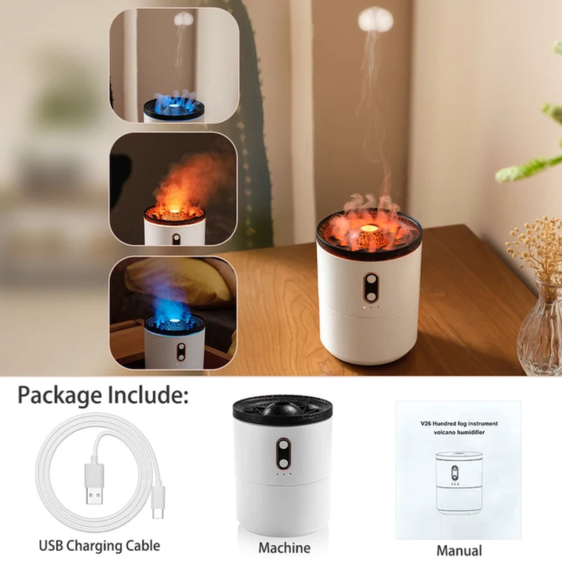 Jellyfish Volcano: 7-Color Flame Aroma Diffuser & Cool Mist Humidifier - Fit & Fab Essentials