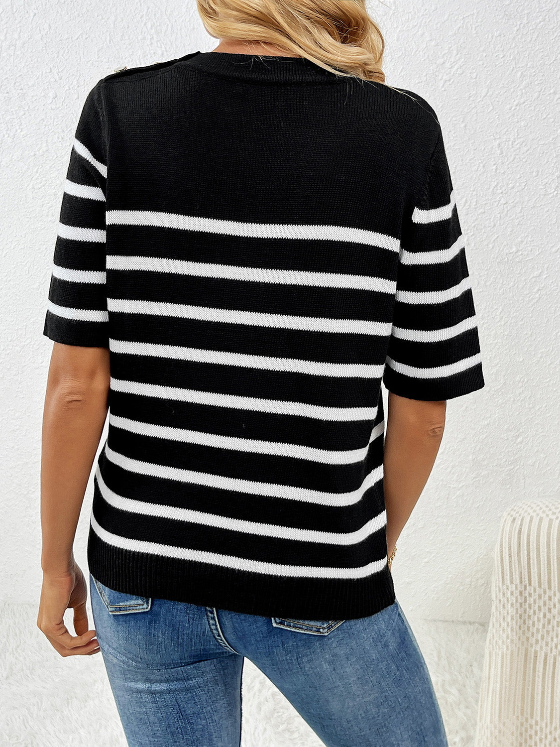 Striped Round Neck Half Sleeve Knit Top - Fit & Fab Essentials