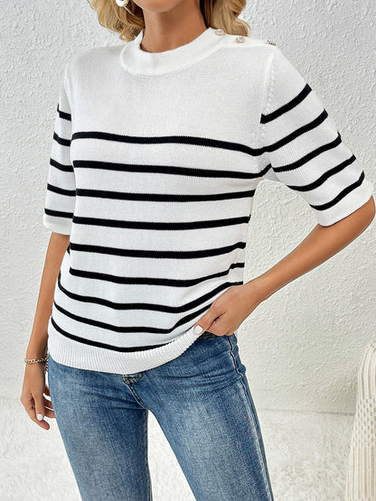 Striped Round Neck Half Sleeve Knit Top - Fit & Fab Essentials