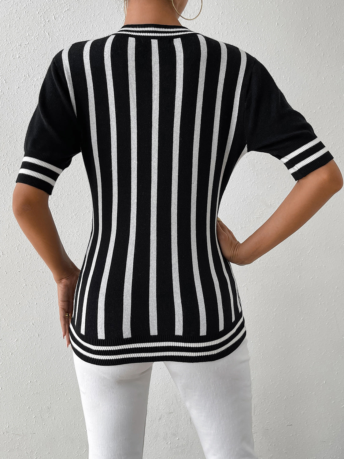 Striped Round Neck Half Sleeve Knit Top - Fit & Fab Essentials