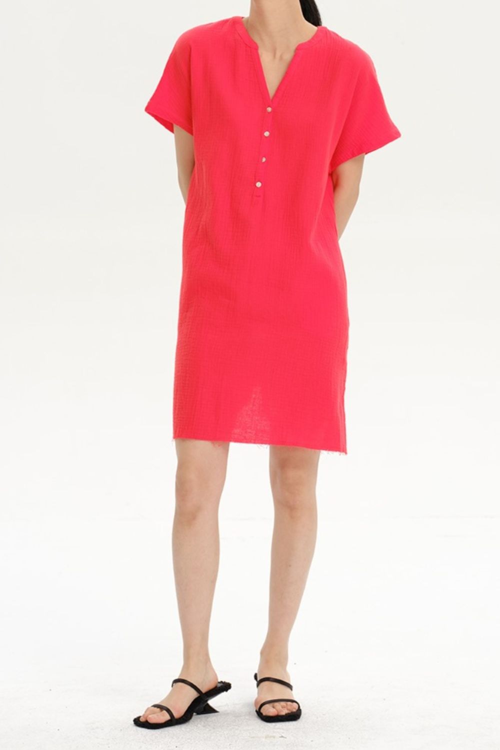 Slit Notched Short Sleeve Mini Dress - Fit & Fab Essentials