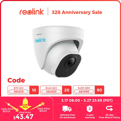 Reolink Smart Security Camera 5MP PoE Outdoor Infrared Night Vision Dome IP Cam Person/Vehicle Detection Surveillance Cameras - Fit & Fab Essentials