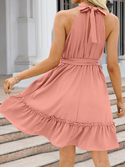 Ruched Grecian Neck Tie Waist Mini Dress - Fit & Fab Essentials