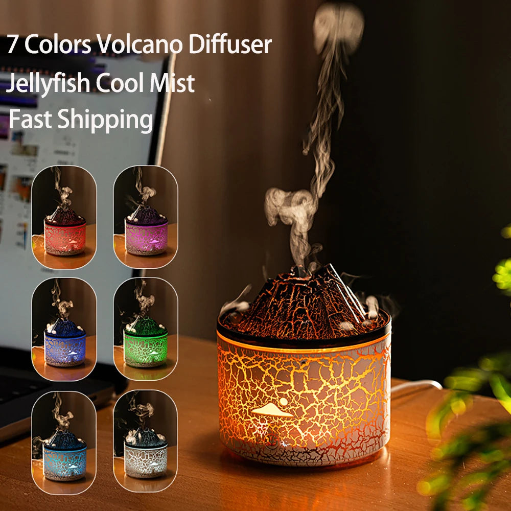 Jellyfish Volcano: 7-Color Flame Aroma Diffuser & Cool Mist Humidifier - Fit & Fab Essentials