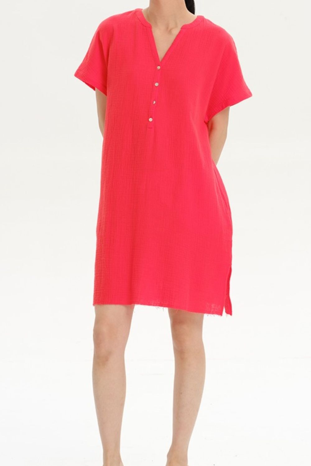 Slit Notched Short Sleeve Mini Dress - Fit & Fab Essentials