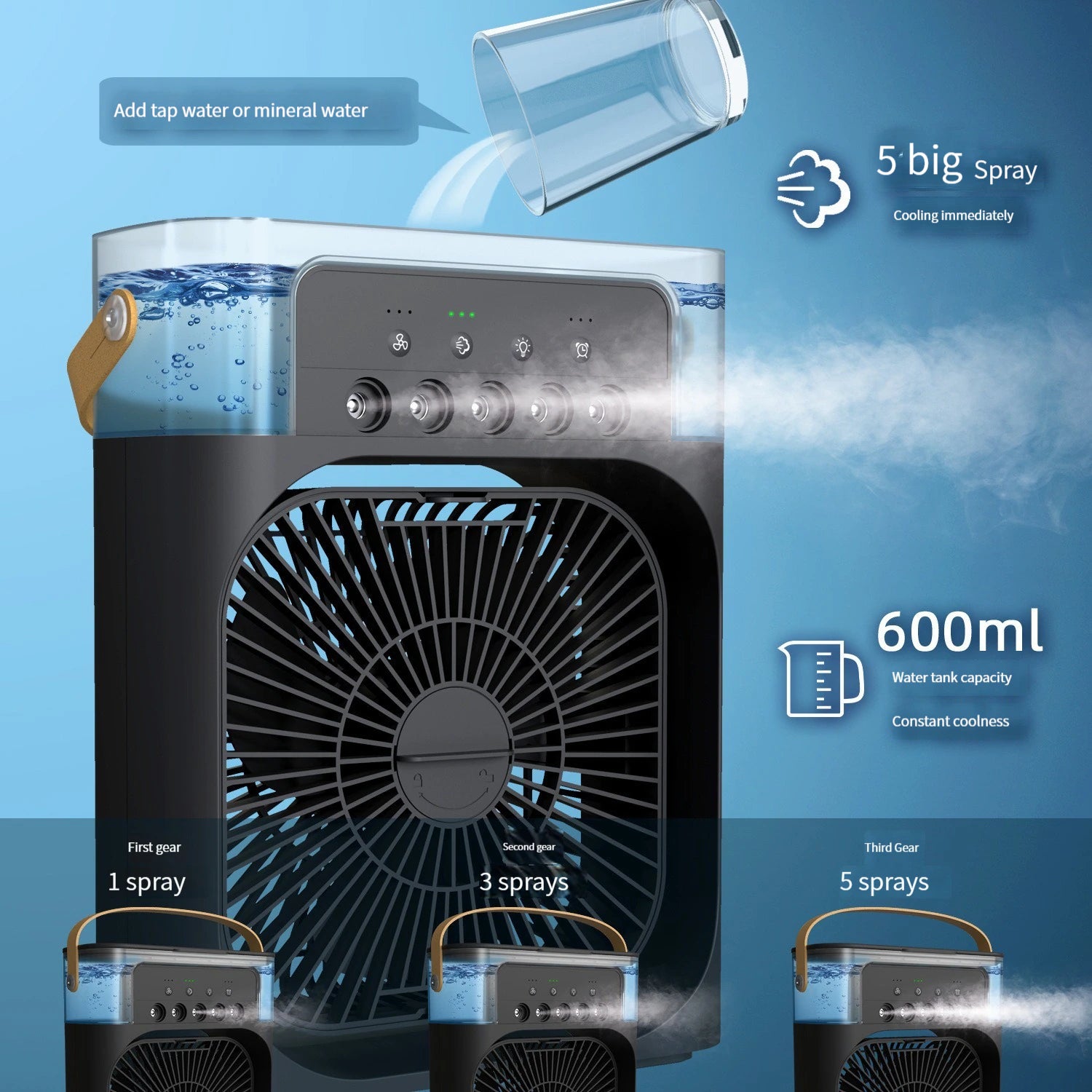 HydroBreeze: Portable Air Cooler & Humidifier with 3-Speed Adjustment - Fit & Fab Essentials