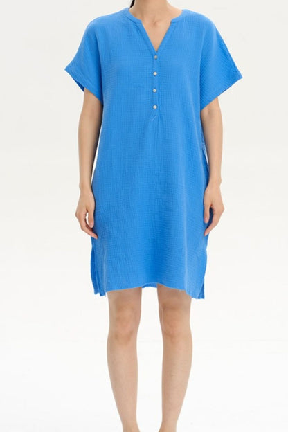 Slit Notched Short Sleeve Mini Dress - Fit & Fab Essentials