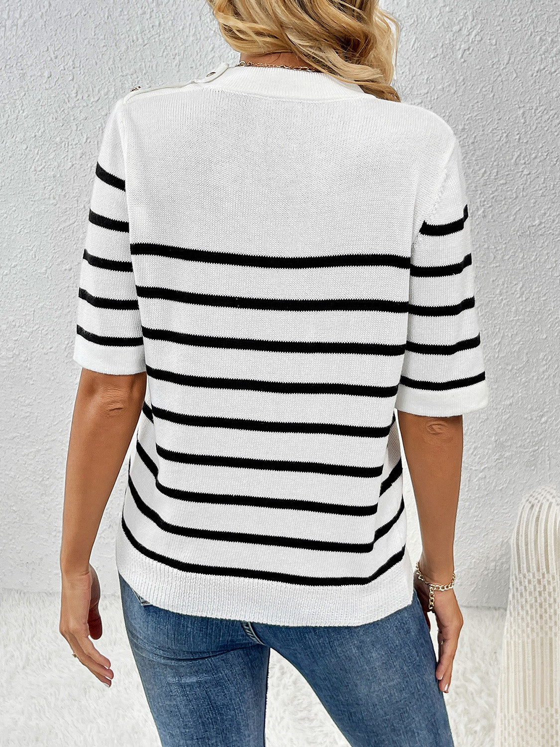 Striped Round Neck Half Sleeve Knit Top - Fit & Fab Essentials